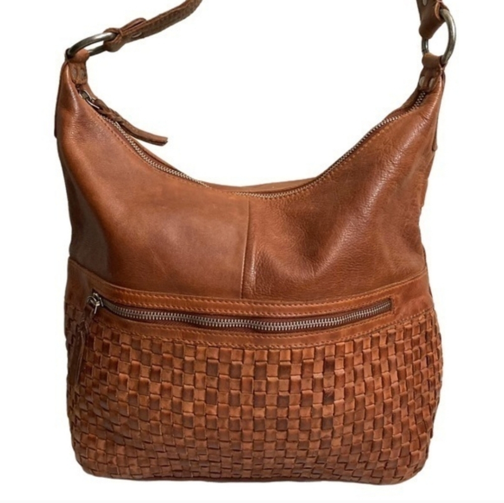 Vilenca Holland Woven Leather Hobo Bag - Distressed Brown Distressed GUC